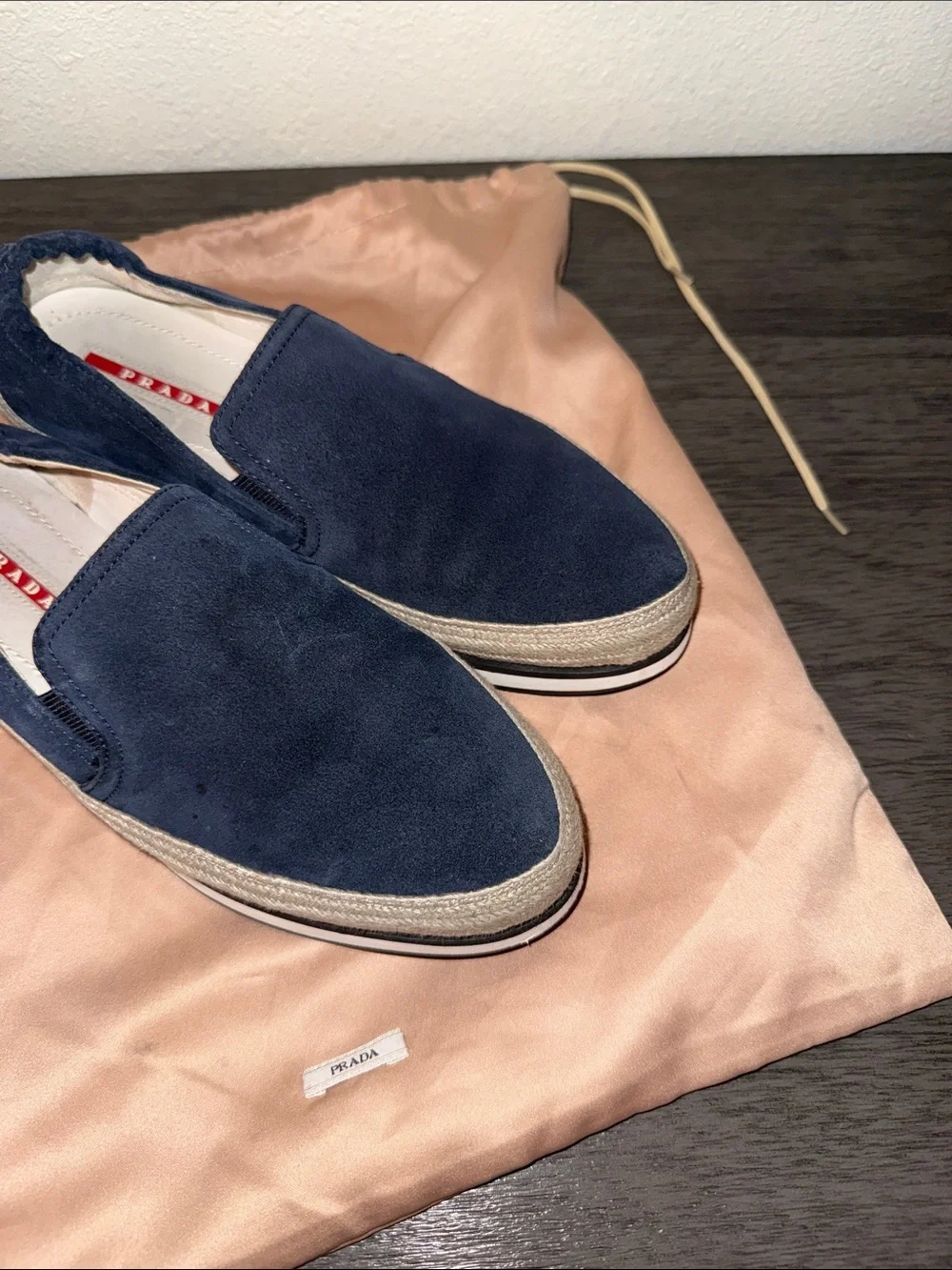PRADA Navy Blue Suede Espadrille Platform Slip on Sneakers IT 37 US 7
